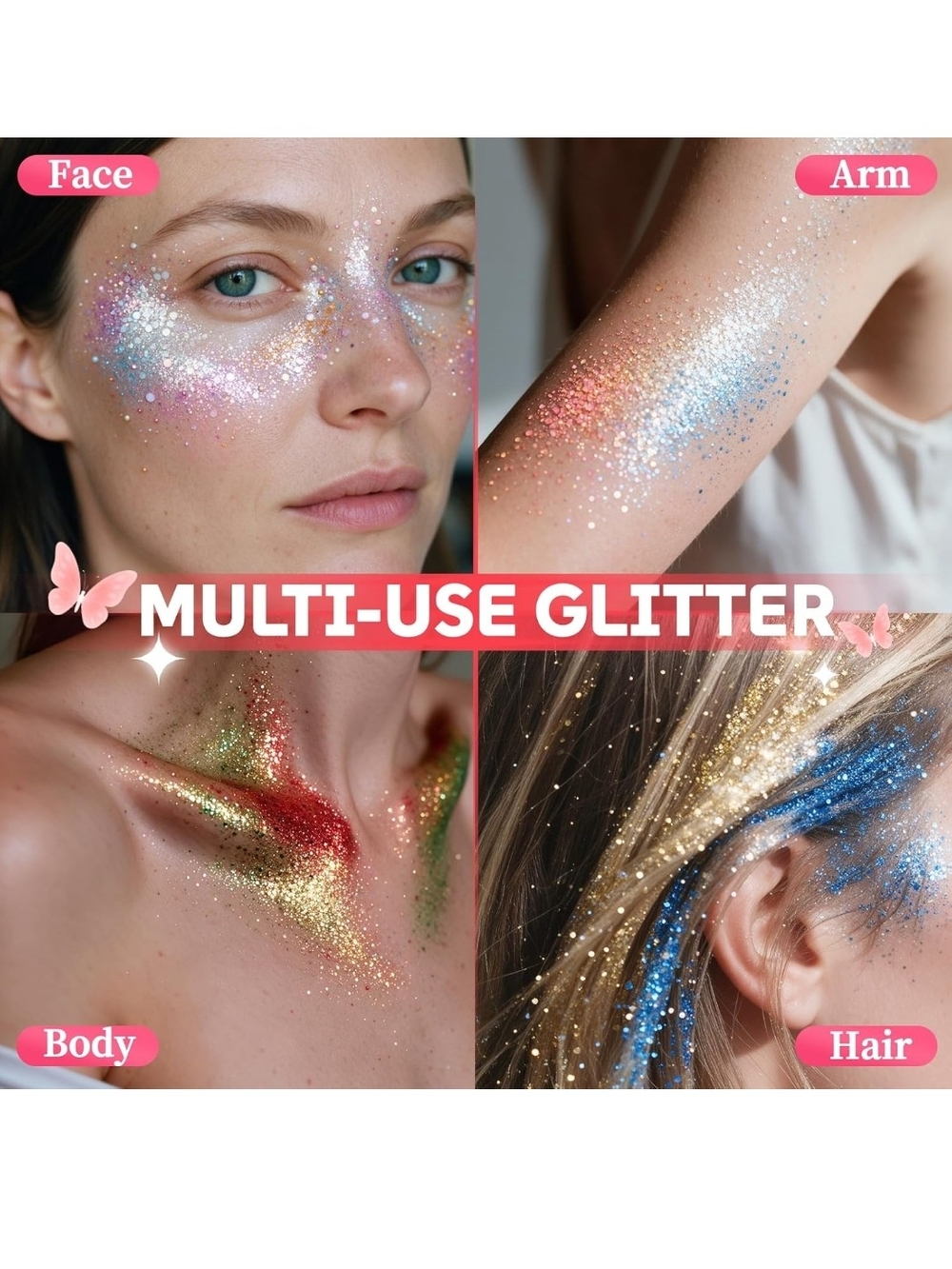 Face Body Glitter Gel,40 Colors Glitter Makeup with 6 Face Gem Sticker Sheets - Picture 3 of 8